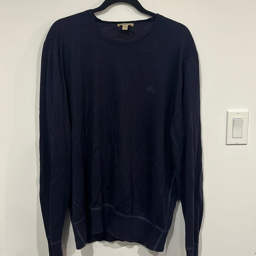 Burberry Mens Cotton Knit Sweater, Navy, Size XL